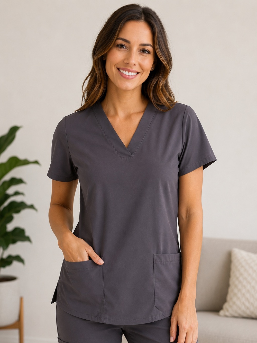 Barco One Women's Stretch V-Neck Gray Medium Scrub Top EUC